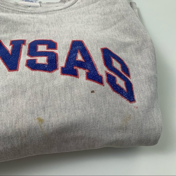 011 - VINTAGE 90s UNIVERSITY OF KANSAS JAYHAWKS CHAMPION PULLOVER SWEATSHIRT - Picture 6 of 6